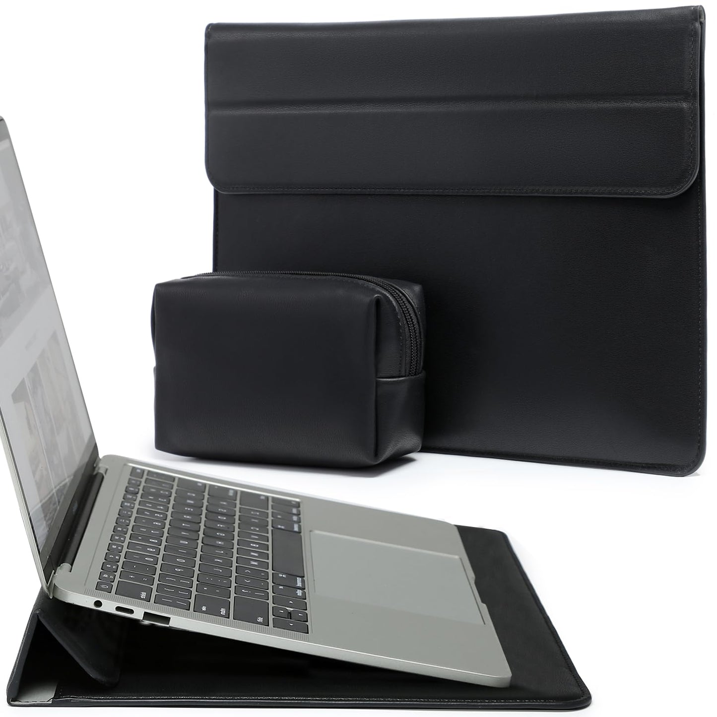 HYZUO 13 Inch Laptop Sleeve Case with Stand for 2025-2018 MacBook Air 13 M4 M3 M2 M1, 2025-2016 MacBook Pro 13 M2 M1, 13" iPad Pro/Air, Surface Pro 11/10/9, XPS 13, with Pouch, Black