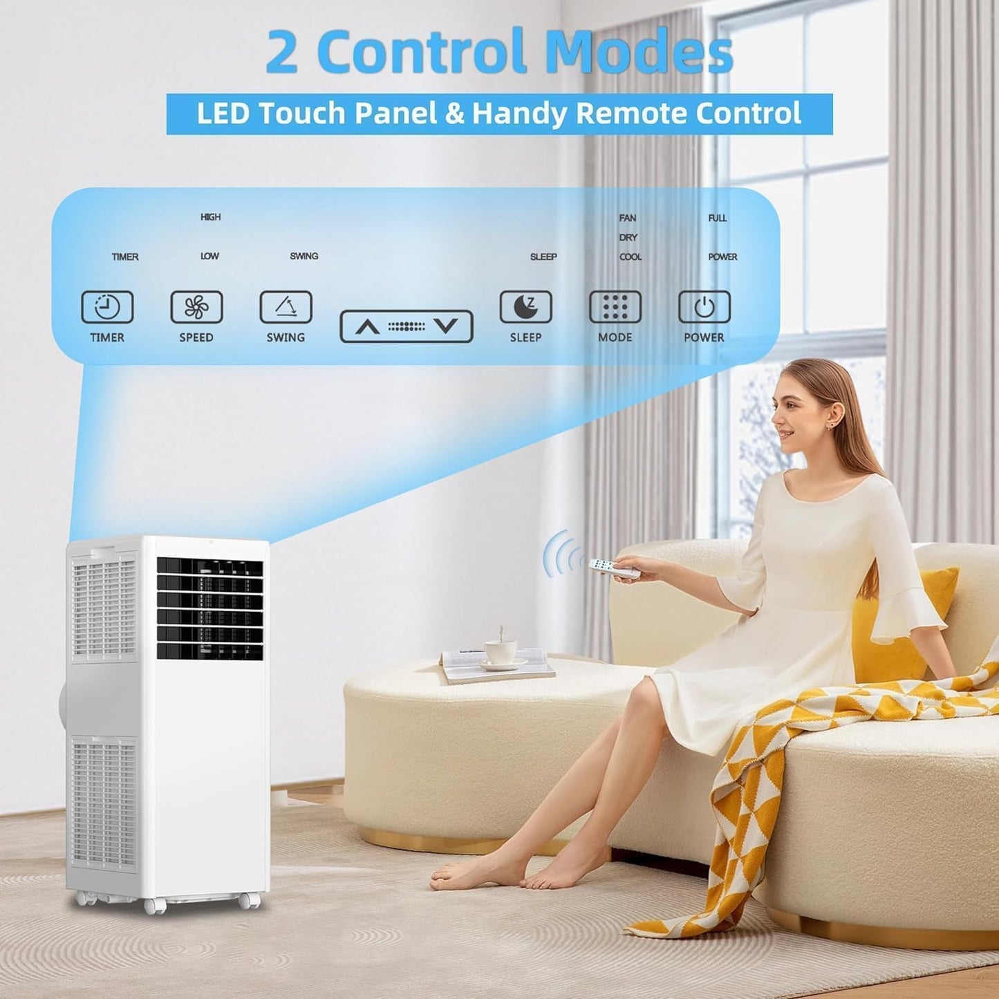 GarveeLife Portable Air Conditioner,8,000 BTU for Rooms up to 350 Sq.Ft., Smart Compact AC Unit with Cooling, Dehumidifier, Fan, Remote Control and Window Kit, White