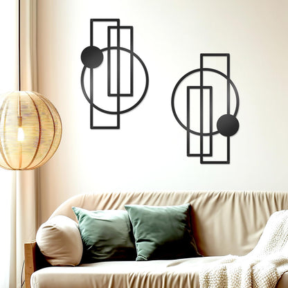 OYEFLY 2 Pcs Metal Abstract Wall Art,Modern Geometric Decor (Black, style 1)