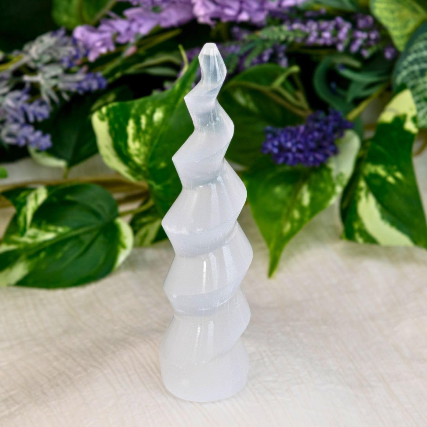 Down to Earth Selenite Iceberg Tower – Natural White Crystal for Energy Cleansing, Meditation, Reiki, Charging Stones & Home Décor – Polished Healing Crystal Tower (6" Corkscrew)