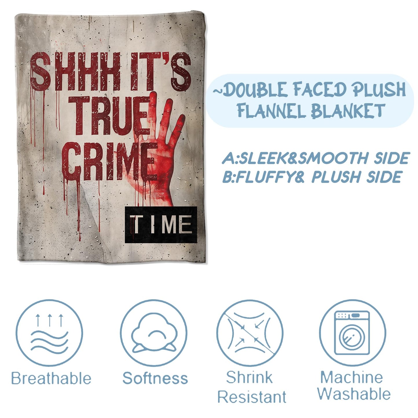 Zeleda True Crime Blanket,Gifts for Horror Lovers,Lightweight Flannel Throw Blankets,Bloody Handprint and Dripping Text Throws Home Decor,for Halloween Couch Living Room Office,60x50inch