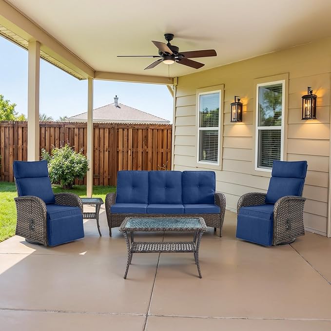 Belord Swivel Outdoor Recliner Chair Set of 2 - Reclining Patio Chair with Adjustable Backrest and Footrest, All-Weather Wicker Chaise Lounge Chair Outdoor for Pool Deck Brown (Upgraded 2.0)