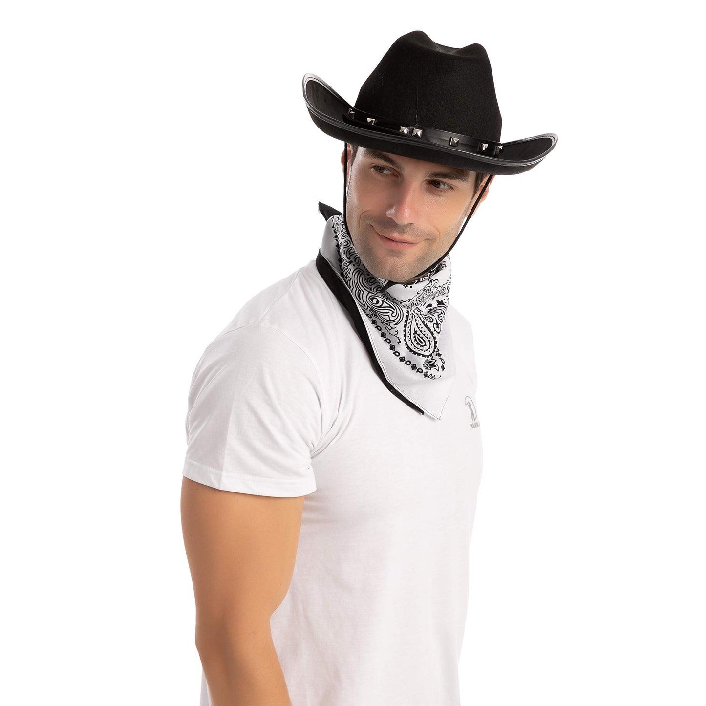 Spooktacular Creations Black Cowboy Hat, Bandanas, and Photo-props for Halloween Costume, Themed Parties, School Play, Trick or Treat