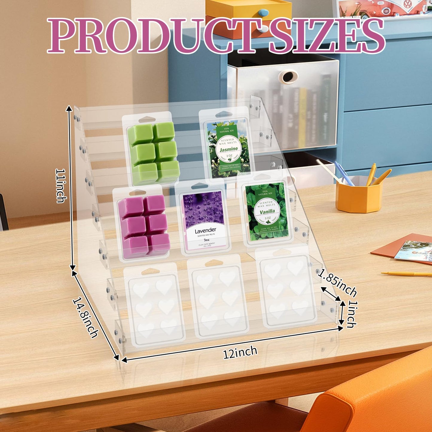 12“ Wax Melt Holder Display 7 Tier Acrylic Riser Display Stands Wax Melts Storage Clear Acrylic Display Shelf For Wax Melt Clamshells Wax Melt Candles Wax Cubes Wax Tarts Wax Block（NO Wax Melts）