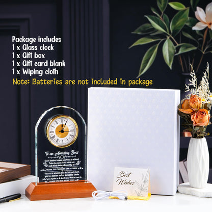 Arikyrist Boss Gifts for Women Going Away Clock for Female Bosses with Wooden Light Base Appreciation Retirement Presents for Men Lady Boss Boss's Day Gift Idea Office Decor