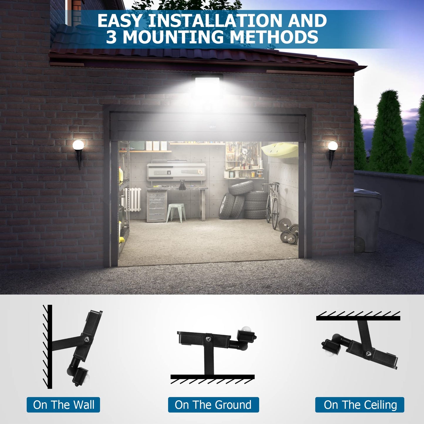 Totofac Motion Sensor Outdoor Security Light, 30W LED Floodlights with PIR Sensor, IP66 Waterproof Motion Sensor Outdoor Wall Light for Garden, Backyard, Garage, Doorways,6000K Daylight White