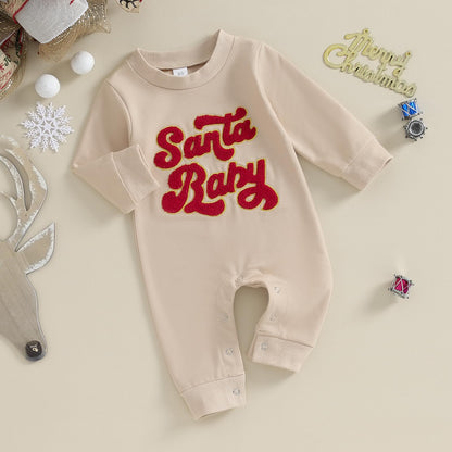 FYBITBO Infant Baby Boy Girl Clothing Santa Long Sleeve Jumpsuit Romper Onesie Cute Newborn Christmas Outfit Winter Clothes (Khaki-My first christmas baby outfit, 6-12 Months)