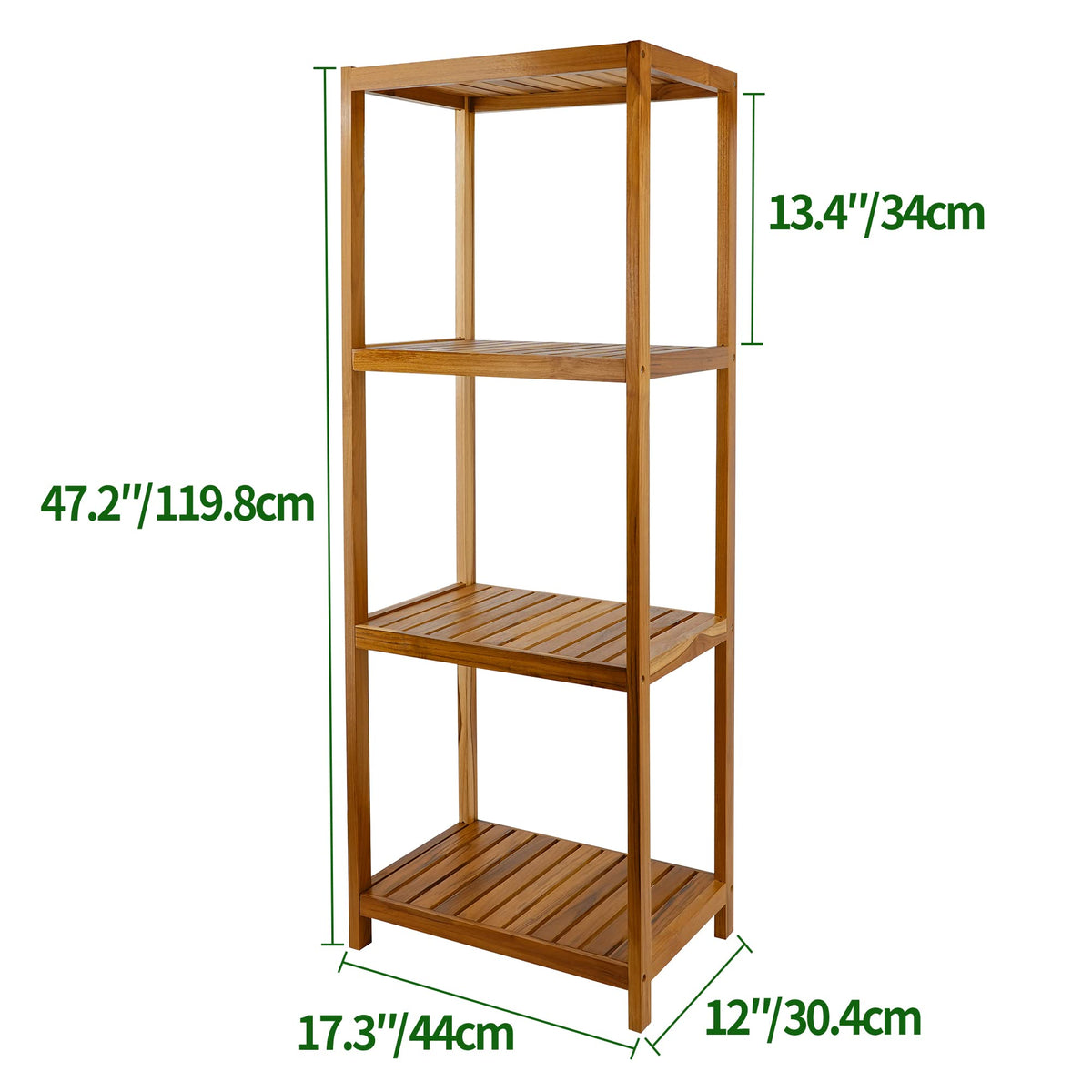 VaeFae Teak Bathroom Shelf, 4-Tier Storage Shelf, Wooden Stand Shelf Organizer for Bathroom, Kitchen, Living Room, Laundry, Garage