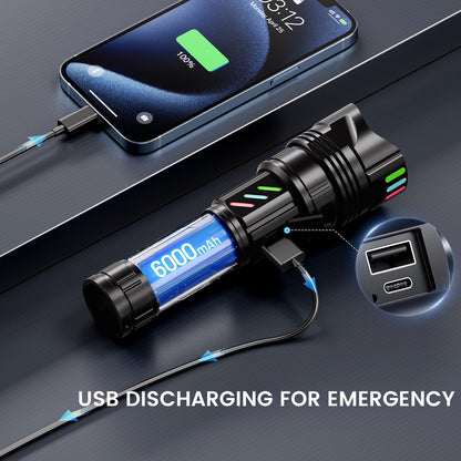 Esgofo Super Bright Flashlight 2000 High Lumens Rechargeable,Powerful Long Distance 3280ft Strong LED Flash Lights,Long Lasting 10H LCD Digital USB Discharging Function,Focus & Brightness Adjustable