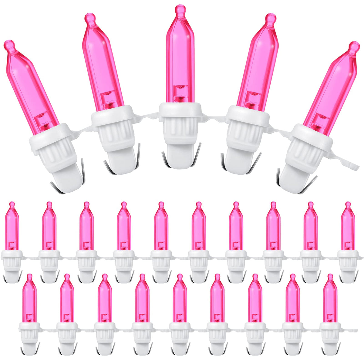 Remagr 120 Pcs Christmas LED Replacement Bulb Mini Wide Angle LED Xmas Bulbs Tree Light Outdoor String Light Replacement for Christmas Garden Party Decor(White Base with Pink Bulb)