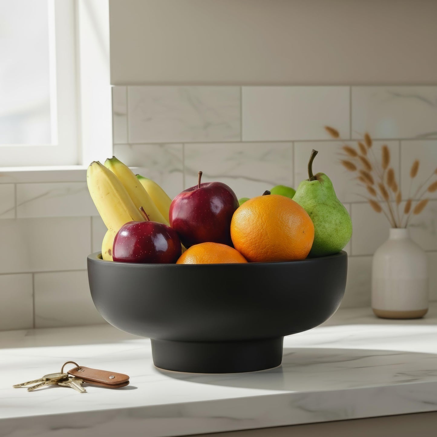 E-Click Commerce Handmade Concrete Decorative Bowl (Black) – Modern Minimalist Centerpiece for Coffee Table, Kitchen Counter & Entryway – Large 10” Artisan Fruit Bowl, Unique Home Decor Accent