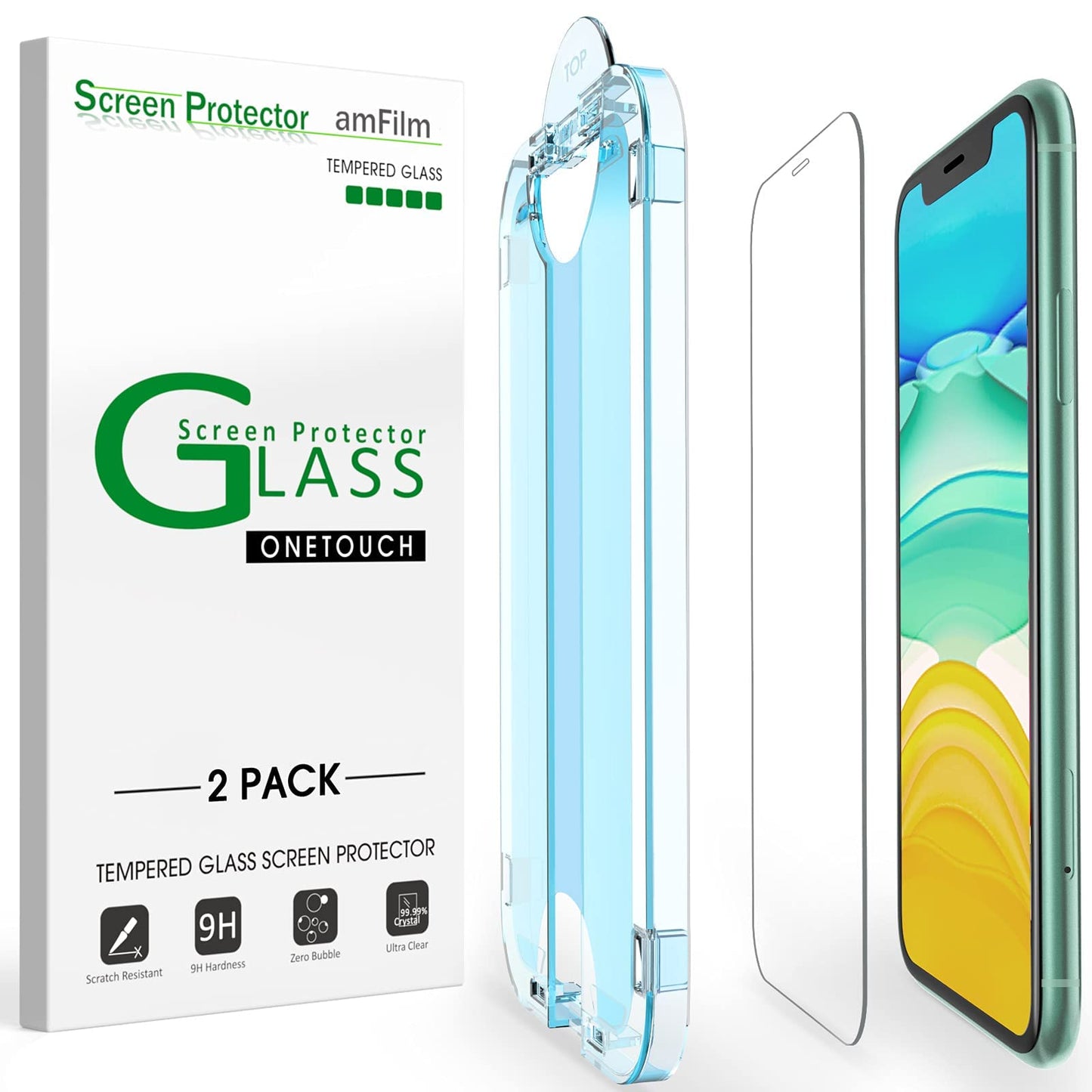 amFilm Auto-Alignment OneTouch for iPhone 16 [6.1''] Screen Protector + Camera Lens Protector, Tempered Glass, 30 seconds Installation, Bubble Free, Case Friendly, Anti-Scratch [2+2 Pack]