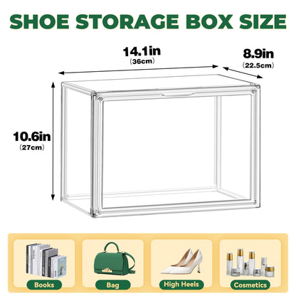 EZJOB 3 Pack X-Large Acrylic Shoe Display Case Size 14 Clear Stackable Handbag Organizer Sneaker Storage Box Shoe Contianers with Magnetic Door Purse Organizer for Closet