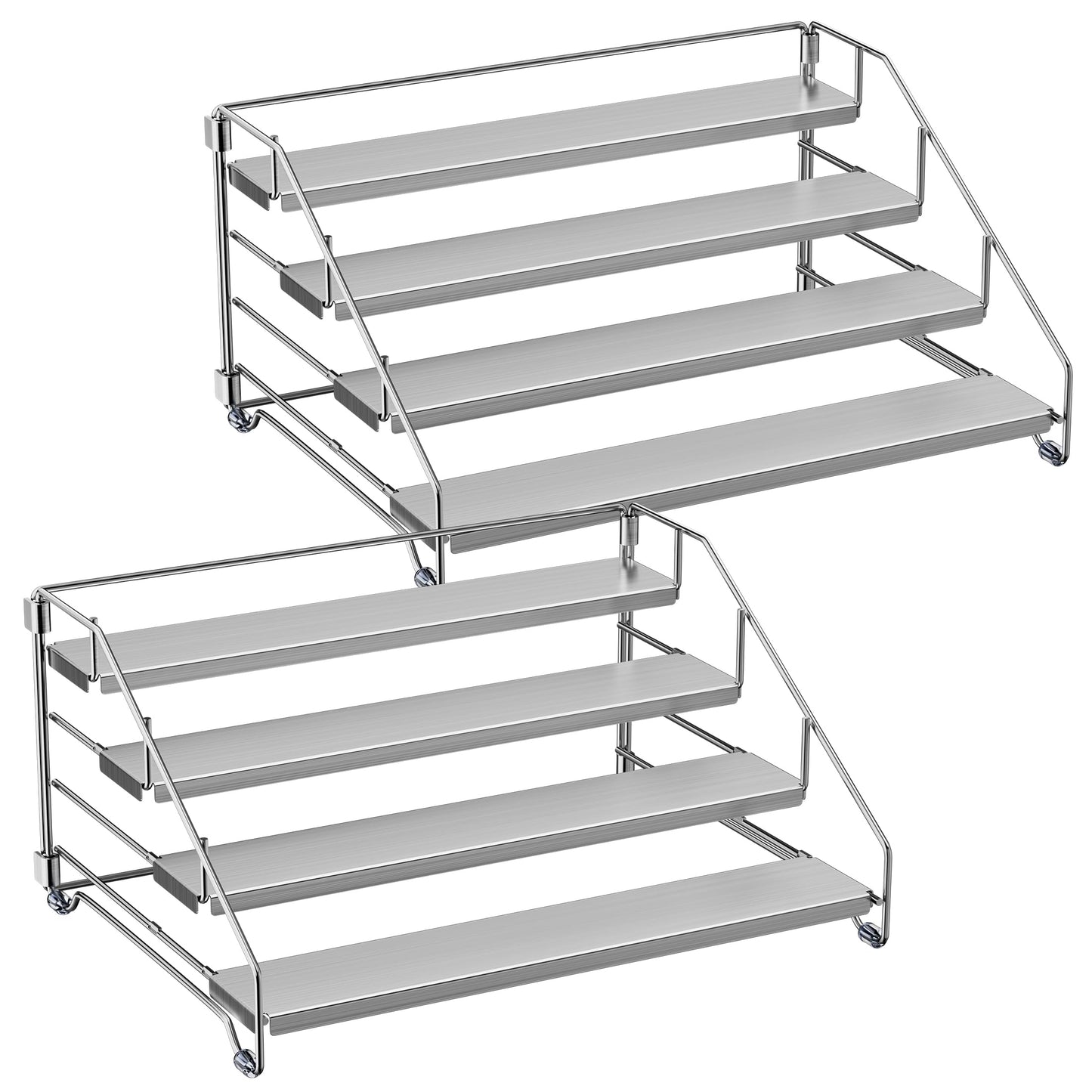 BOIVSHI Heavy Duty Spice Rack for Cabinet, Space Saving 4 Tier Spice Organization for Cabinet, Adjustable Depth Spice Shelf for Cabinet, Counter, Pantry - Chrome, 2 Pack