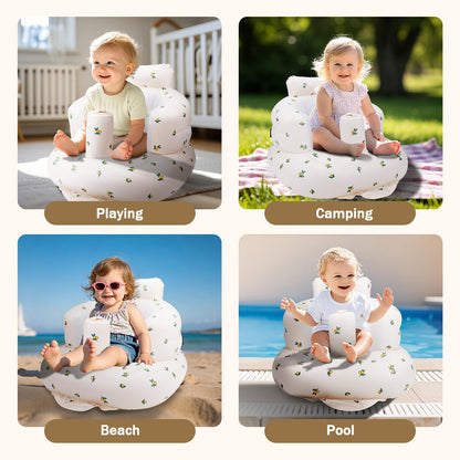 AirSwim Inflatable Baby Seat, Inflatable Baby Chair for Babies 3 Months and Up, Summer Blow Up Chair with Built in Air Pump, Infant Floor Sofa for Learning to Sit, Palying, Camping, Orange