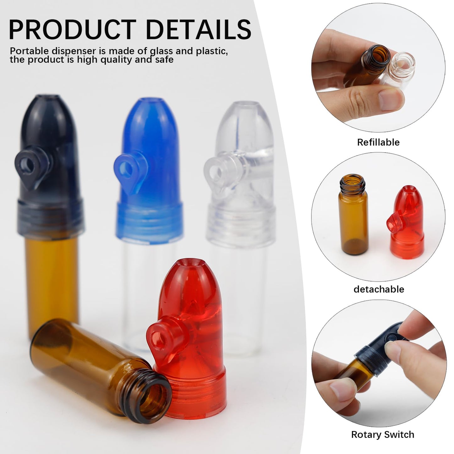 ZJIVQO 4 Pack Portable Dispenser, Spice Storage Bottles, Salt and Pepper Shakers, Refillable Glass Bottle With Knob Switch for Kitchen, Traveling