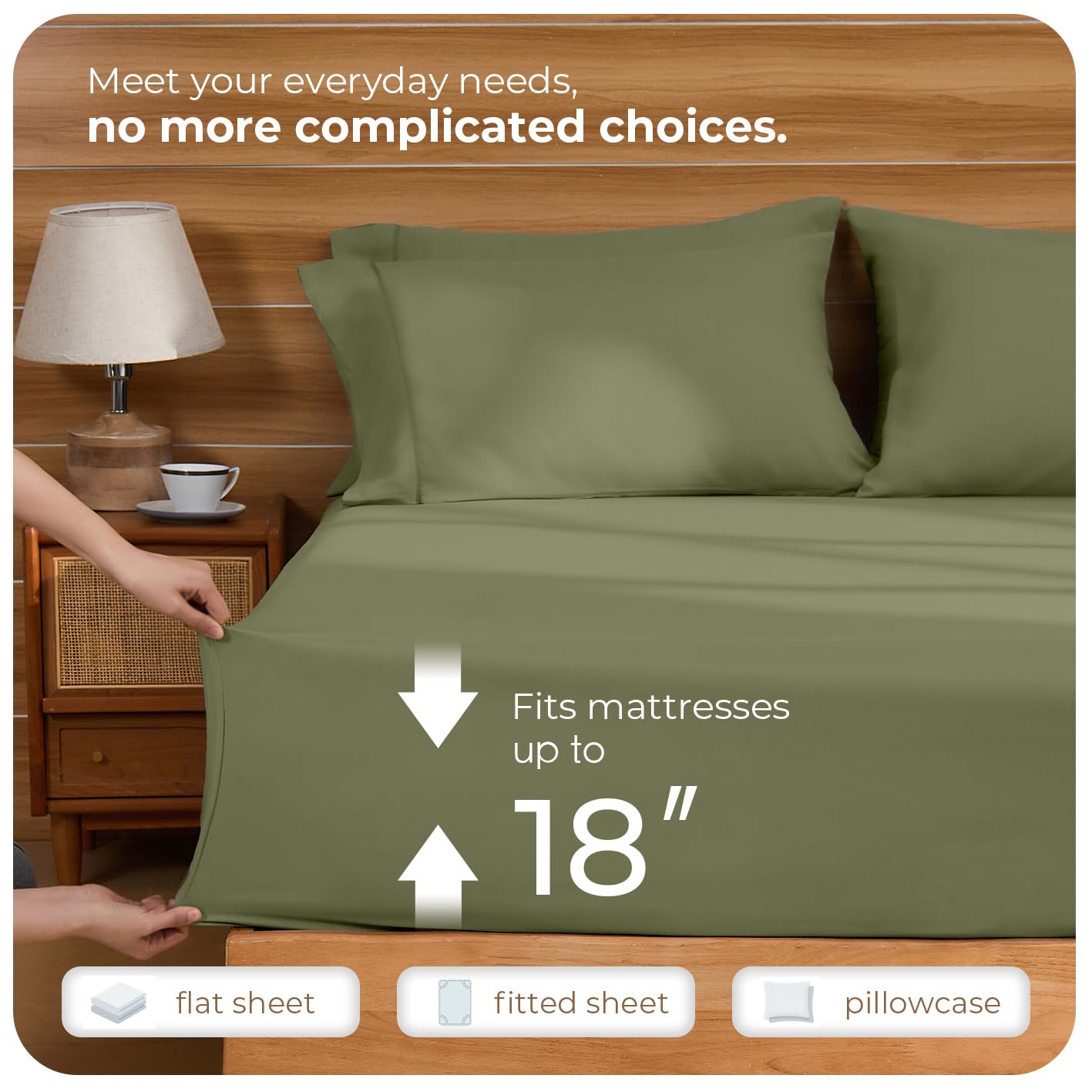 Loyalberry Queen Sheet Set- 6 Piece Breathable & Cooling Sheets | Ultra-Soft Hotel Luxury Bed Sheets | 18" Deep Pocket | Wrinkle, Fade, Stain Resistant (Olive Green, Queen)