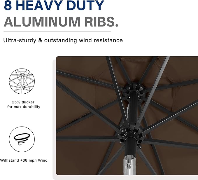 ABCCANOPY 10FT Durable Solar Led Patio Umbrellas with 32LED Lights (Brown)