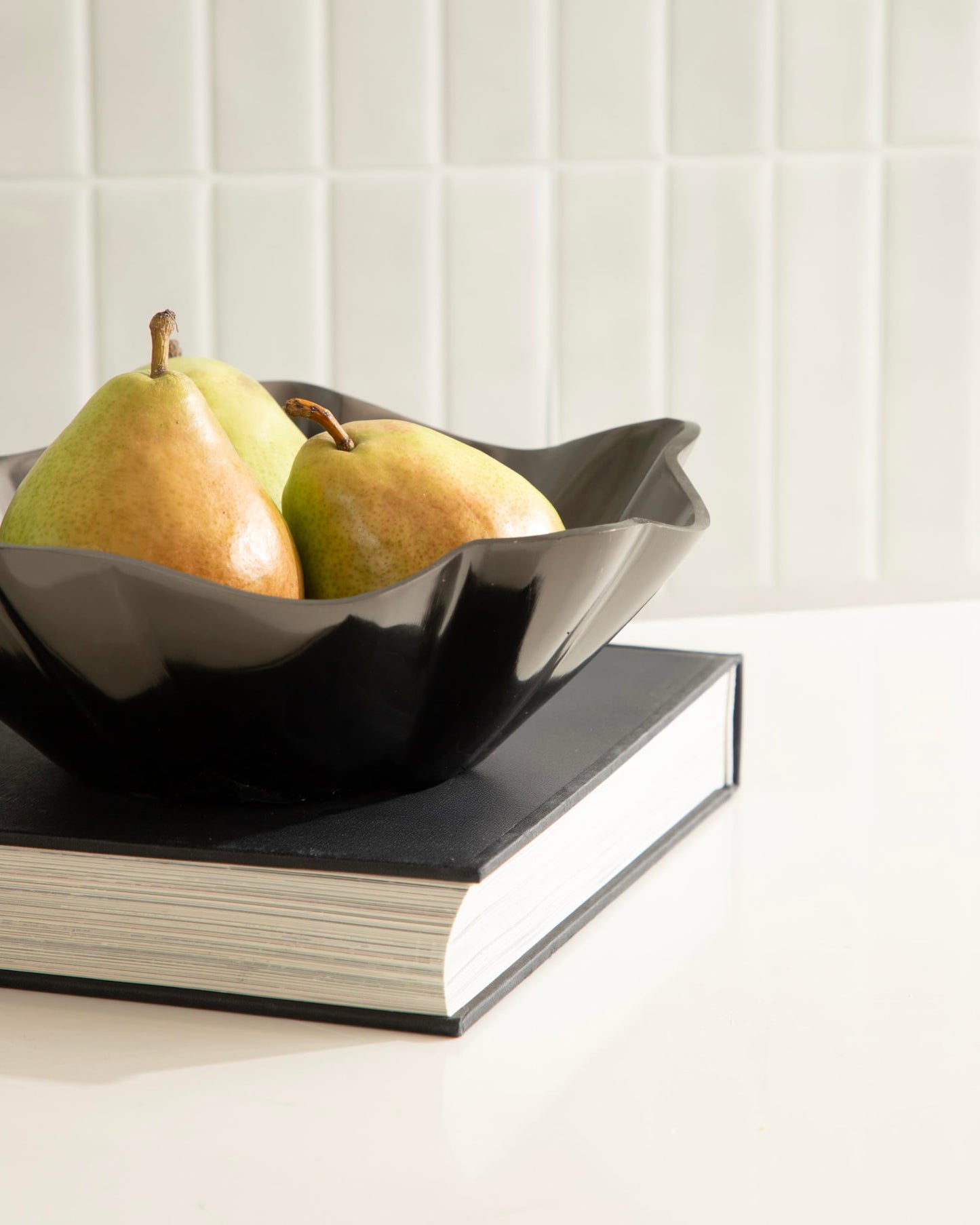 Kate and Laurel Flutte Scalloped Decorative Metal Serving Bowl; 10 x 10 x 3; Black Nickel; Modern Wavy Fruit Bowl for Kitchen Counter or Use as Tabletop Storage for an Entryway Table