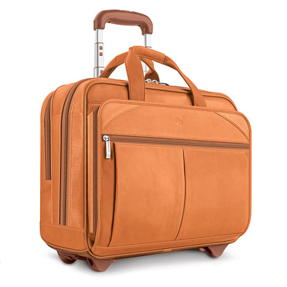Solo Walker 15.6 Inch Laptop Bag, One Size, Walker Laptop Bag with Wheels, Leather, Skin-Coloured, Standard Size, Walker Leather Laptop Bag