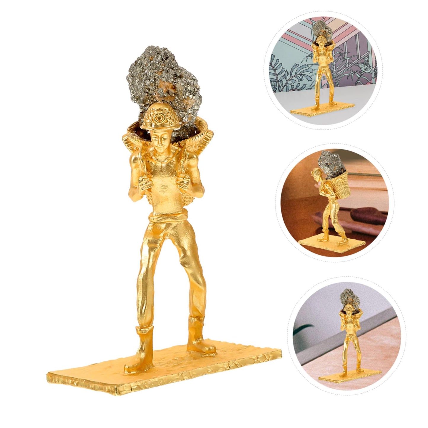 Cabilock Mineral Stone Miner Figurine with Basket Unique Irregular Ore Decoration for Home Office and Desk Natural Style Mineral Adornment for Creative Home Decor