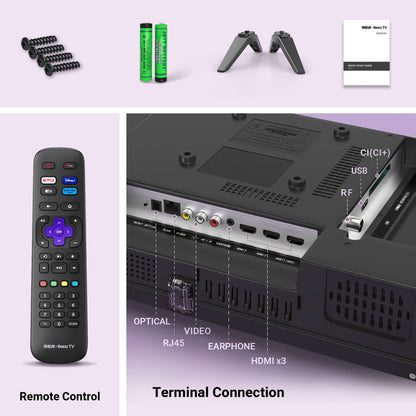RCA Roku TV 32" Smart TV, RK32HN1 32 Inch HD TV with Apple TV+ BBC Netflix Freeview, DVB-T2/T Dolby Audio HDMI USB, Ideal Television for Small Lounge