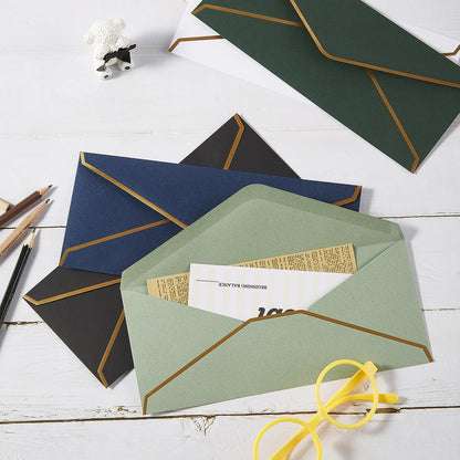 100 Pack #10 Business Envelopes with Gold Border, Self Seal Standard Envelopes with Gold Stickers for Office, Checks, Letter Mailing, Invoices, 4 1/8 x 9 1/2 Inches (Navy Blue)