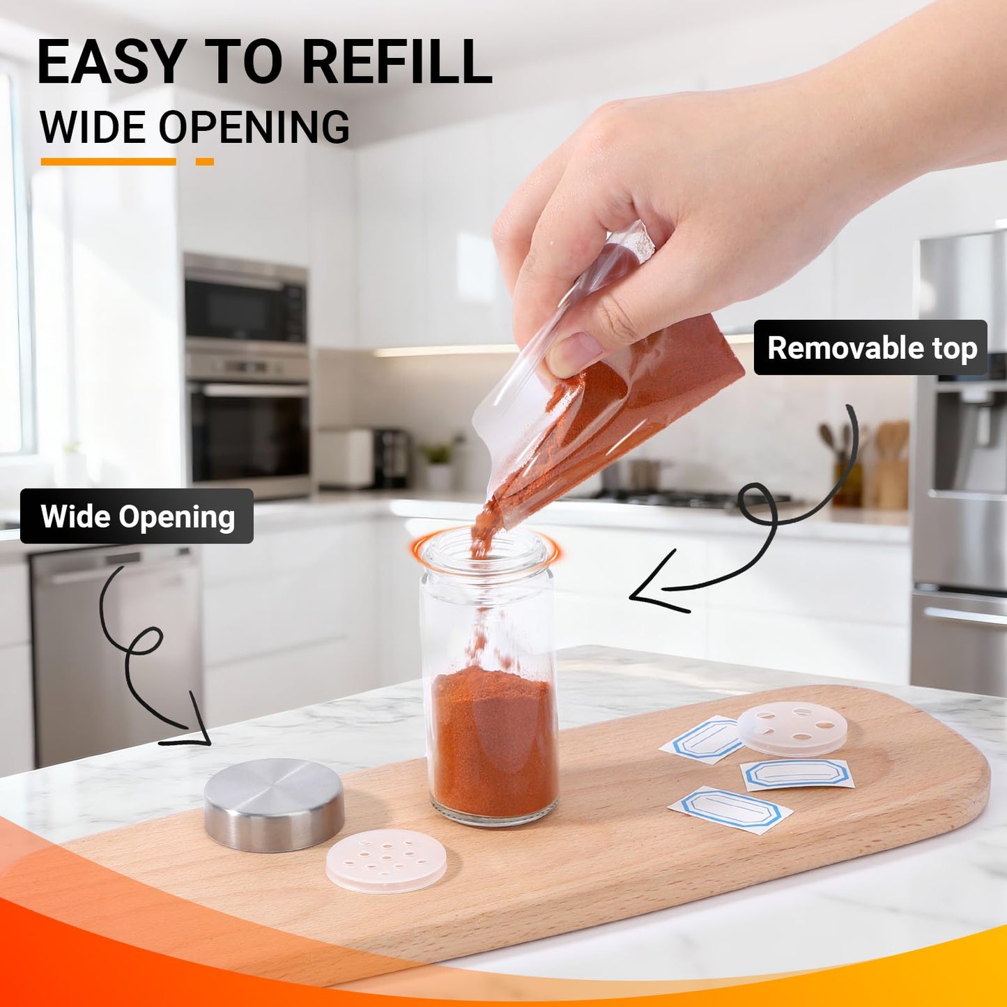 Segarty 3oz Spices Jars with Stainless Steel Lids, 6 PCS 90ml Empty Round Spice Containers, Clear Glass Seasoning Organizers for Spices Storage, Small Salt and Pepper Shaker with 7 Stickers, 1 Brush
