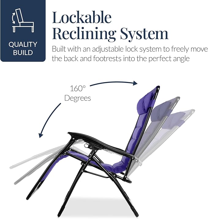 Best Choice Products Oversized Padded Zero Gravity Chair, Folding Outdoor Patio Recliner, XL Anti Gravity Lounger for Backyard w/Headrest, Cup Holder, Side Tray, Polyester Mesh - Purple/Violet