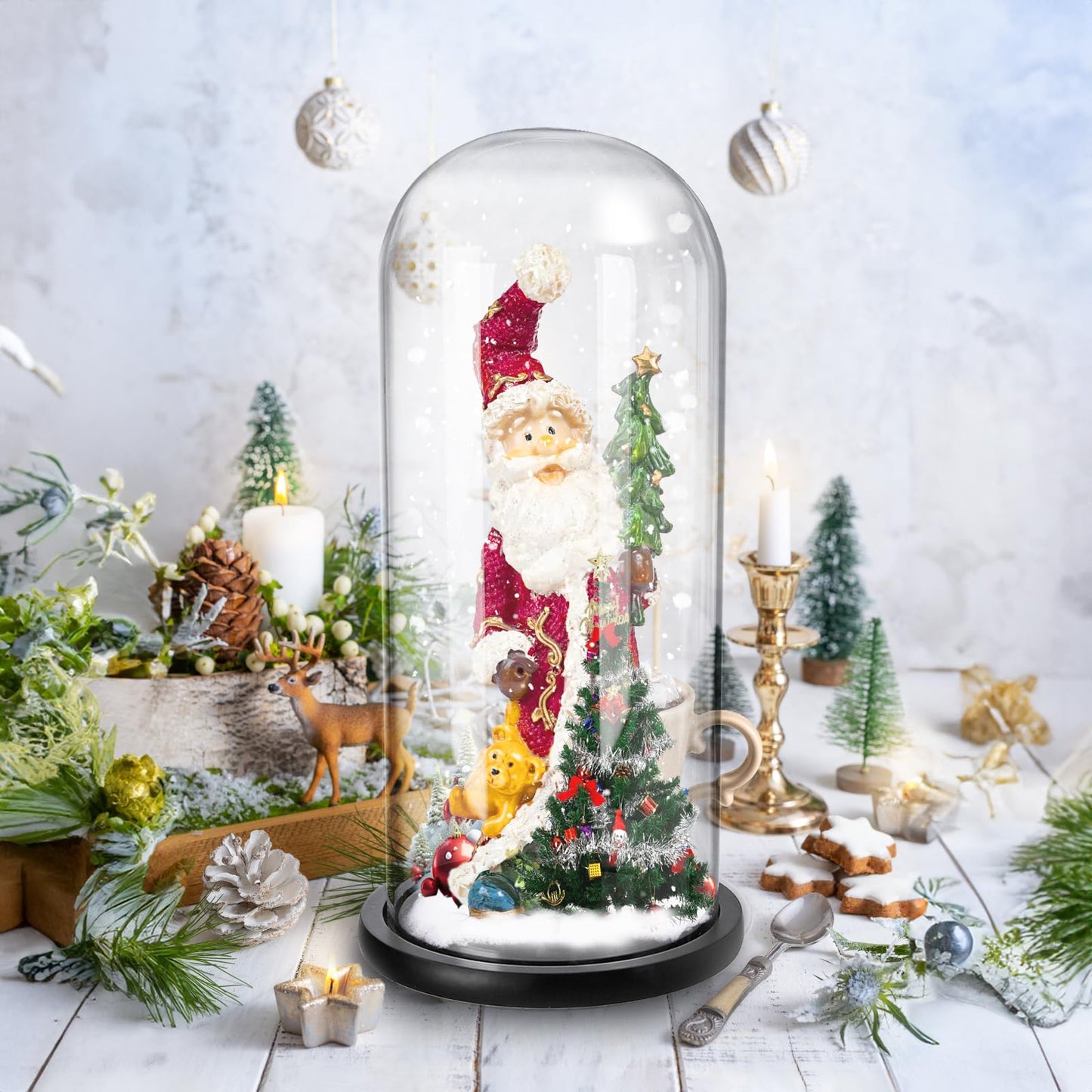 ZOOFOX 13.8 Inch Tall Glass Dome with Base, Clear Glass Empty Display Cloche, Decorative Bell Jar for Succulents, Collectibles, Fairy Lights, Photos, Medals, Heirlooms