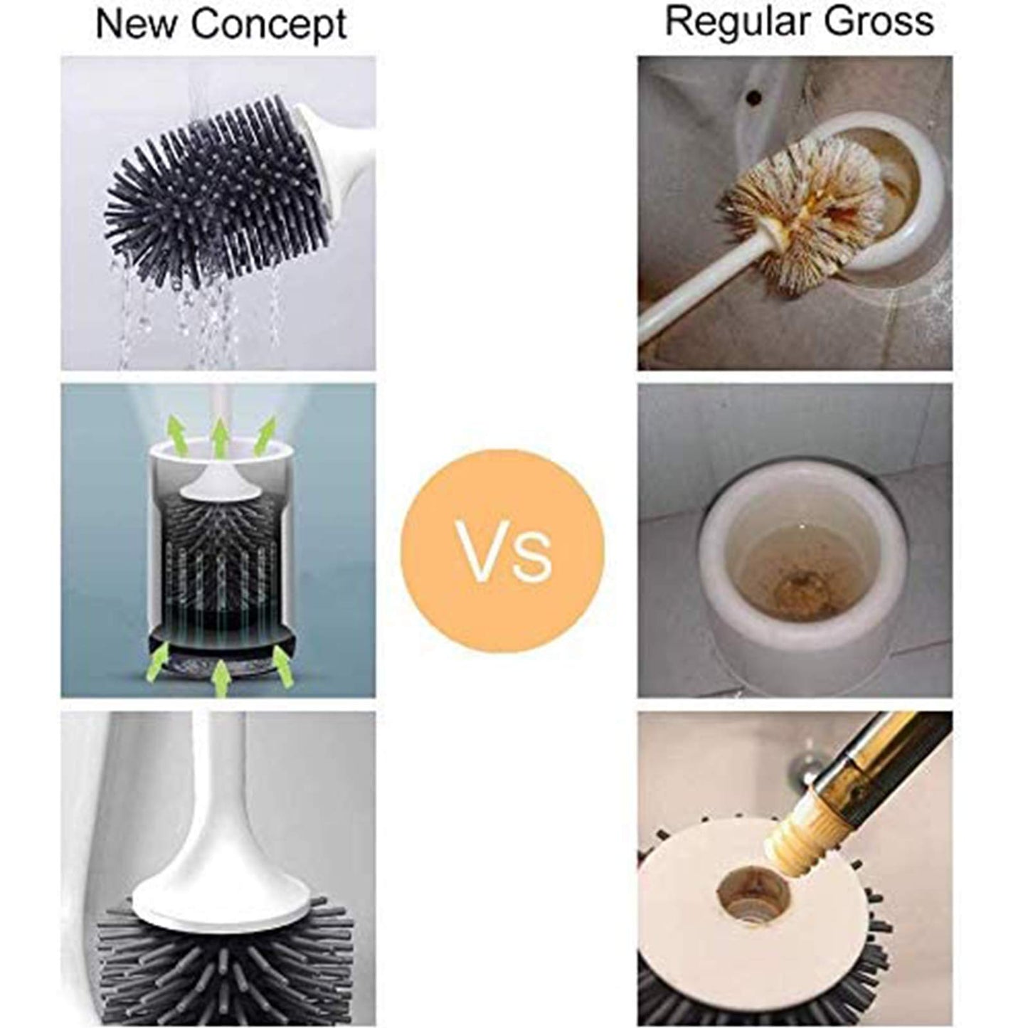 MEKEET Silicone Toilet Brush and Holder,Bathroom Toilet Brush Holder Set,Silicone Toilet Cleaning Brush Kit with Soft Bristle Brush (Flooring)