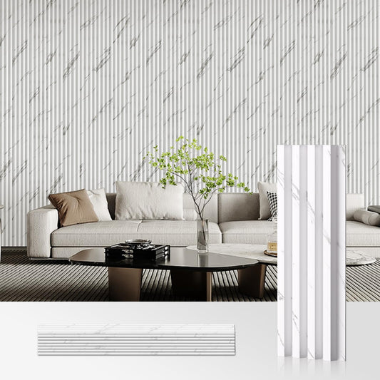OUZUGIE WPC Acoustic Slat Wall Paneling, 8-Pack 96 x 6 Inches 3D Wall Panels for Interior Wall Decor,Living Room,TV Background,Study Room,Office Spaces,Bedroom,High Grille (White)
