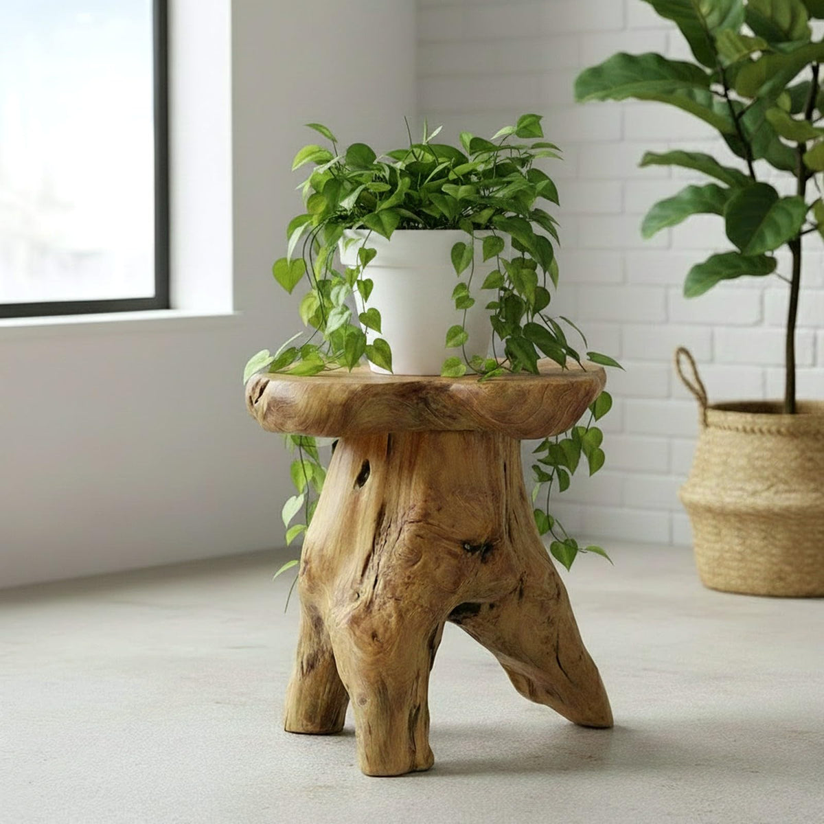WELLAND Natural Cedar Stump Stool, 14" End Table, Live Edge Side Table, Plant Stand, Small Nightstand, Mushroom Stool for Living Room, Bedroom, Patio, Garden