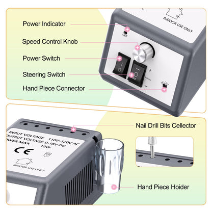 20000RPM Electric Nail Drill Professional Nail File Drill Acrylic Nails Kit for Manicure Gel Nail Polish Remover with 1 Pack of Sanding Bands(Pink)