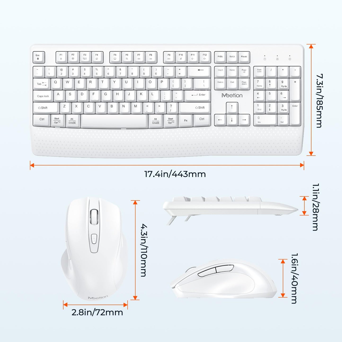 MEETION Wireless Keyboard and Mouse, Full-Sized Cordless Keyboard with Wrist Rest and 3 DPI Adjustable Mouse, Keyboard and Mouse Set with 2.4GHz USB Receiver, for PC/Computer/Laptop/Windows/Mac, Pink