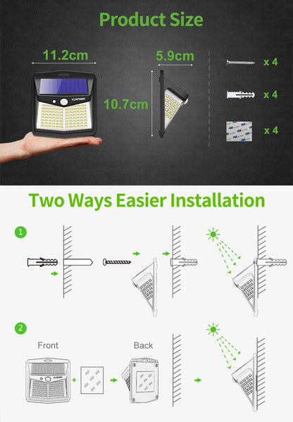 CLAONER Solar Lights Outdoor, Upgraded Motion Sensor Security Lights with 3 Modes IP65 Waterproof Durable Solar Powered Wall Lights 270° Lighting Angle for Yard Door Fence (4 Pack)