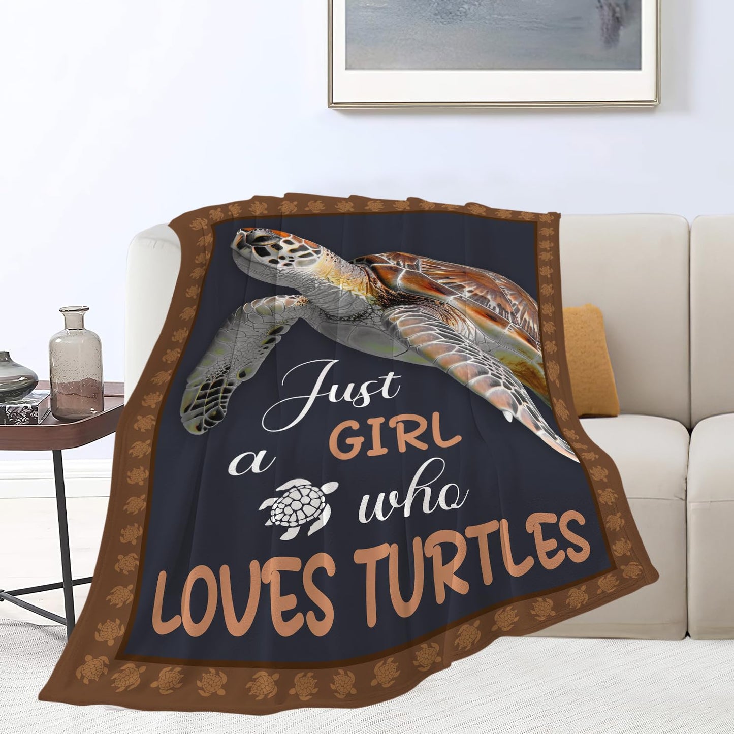 Sea Turtle Blanket Just A Girl Who Loves Turtles Throw Blanket Stuff Decor Merch Cozy Flannel Soft Warm Plush Lightweight Bedding Gifts for Girl Woman Sofa Bedding Couch 50"X40"
