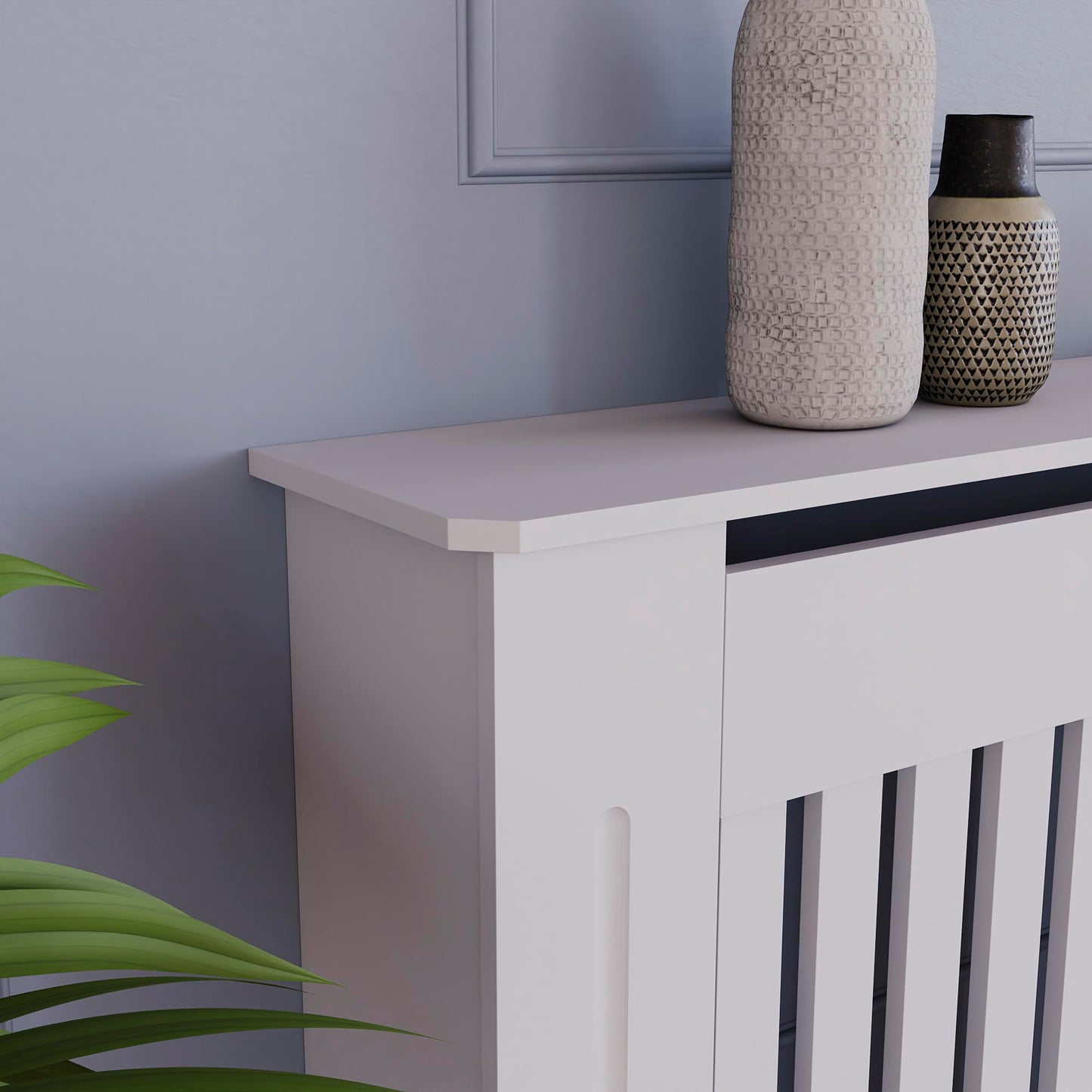 Vida Designs Chelsea Radiator Cover With Modern Slats White Decorative Heater Cover with Shelf, Medium, (H: 82 / W: 112 / D: 19 cm)