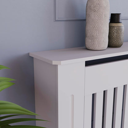 Vida Designs Chelsea Radiator Cover With Modern Slats White Decorative Heater Cover with Shelf, Medium, (H: 82 / W: 112 / D: 19 cm)