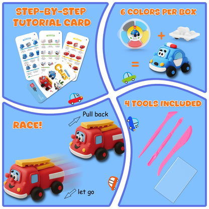 Air Dry Clay Kit for Kids - Pull Back Car Making, 3 Boxes Modeling Clay with Sculpting Tools, Base, Backing Board, Tutorial, Ultra Light & Soft, Non-Toxic & Safe, Creative DIY Arts and Crafts Toys