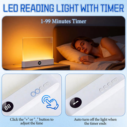 Book Light, Rechargeable Clear LED Flat Reading Light with 3 Colors & Timer, Dimmable Panel Plate Lamp Book Full Page Light for Reading in Bed at Night, for Women Readers Kids Book Lovers (White)