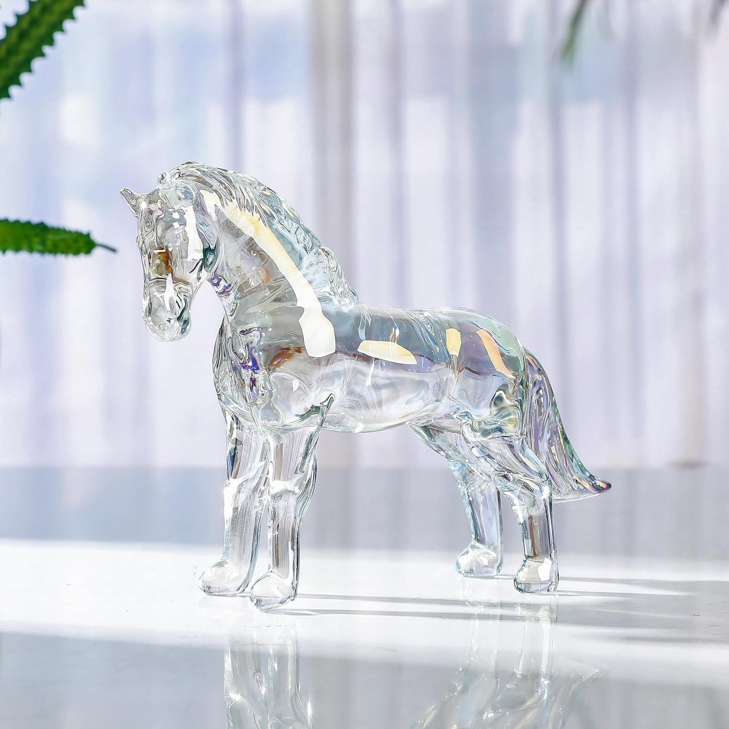 LONGWIN Handcrafted Glass Horse Figurines Collectible Decor for Home, Elegant Realistic Crystal Horse Status Animal Sculpture