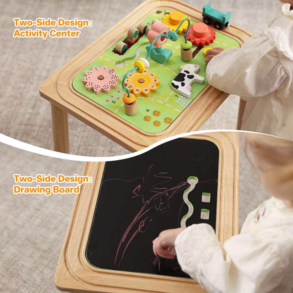 3-in-1 Baby Activity Table for 18-36 Months Old Kids Wooden Activity Center Sensory Play Table for Toddlers with Bead Maze Shape Sorter Montessori Toys Sand Table Must Have Birthday Gift for Girls Boy