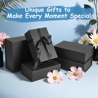 SPEPLA 4 Pack 9.5x6x3 Magnetic Gift Boxes with Ribbon, Black Magnetic Closure Gift Box with Lids for Wedding Christmas Birthday Groomsmen Bridesmaid Proposal