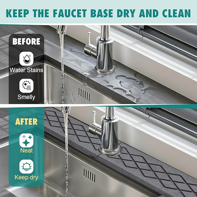 23.6 Inch Stone Faucet Mat for Kitchen Sink, Diatomite Absorbent Fast Drying