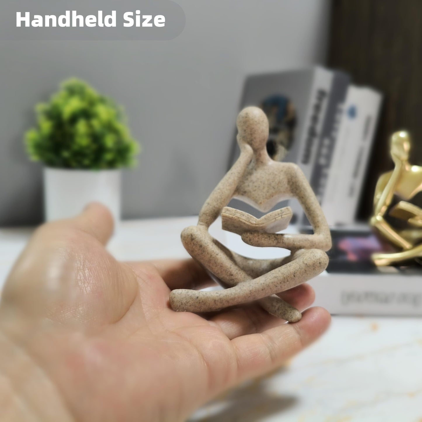 LWDUDE Reading Thinker Statue, Grey Abstract Sculpture for Bookshelf Knick Knacks, Minimalist Decor for Coffee Table, Office Desk, Living Room Shelf Decor - Modern Home Accents (Grey)