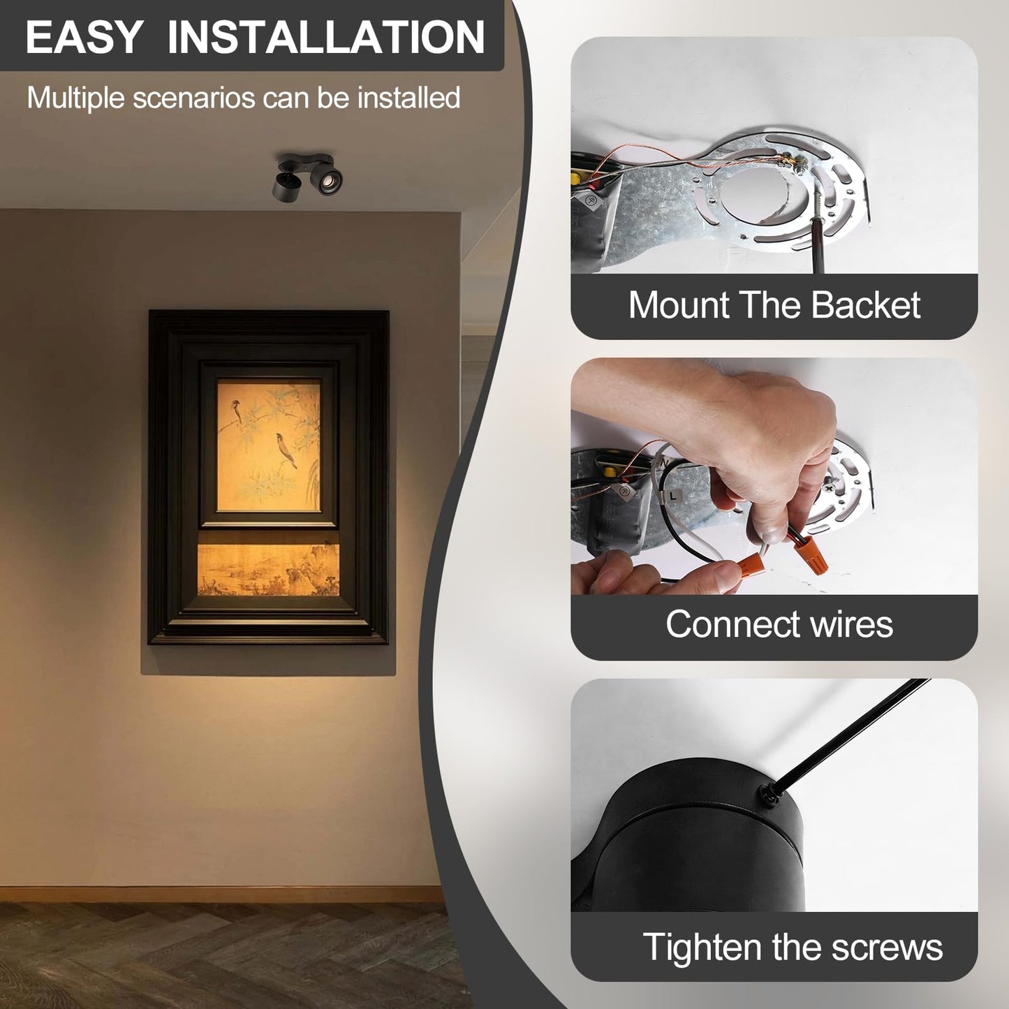 HITOO Ceiling spot Lights Indoor, Ceiling Accent Lights 3000-6000K Selectable, 20W Dual Head LED Spot Lights, CRI 98, 220° Directional, Black Ceiling Spotlight for Kitchen, Plant, Living Room