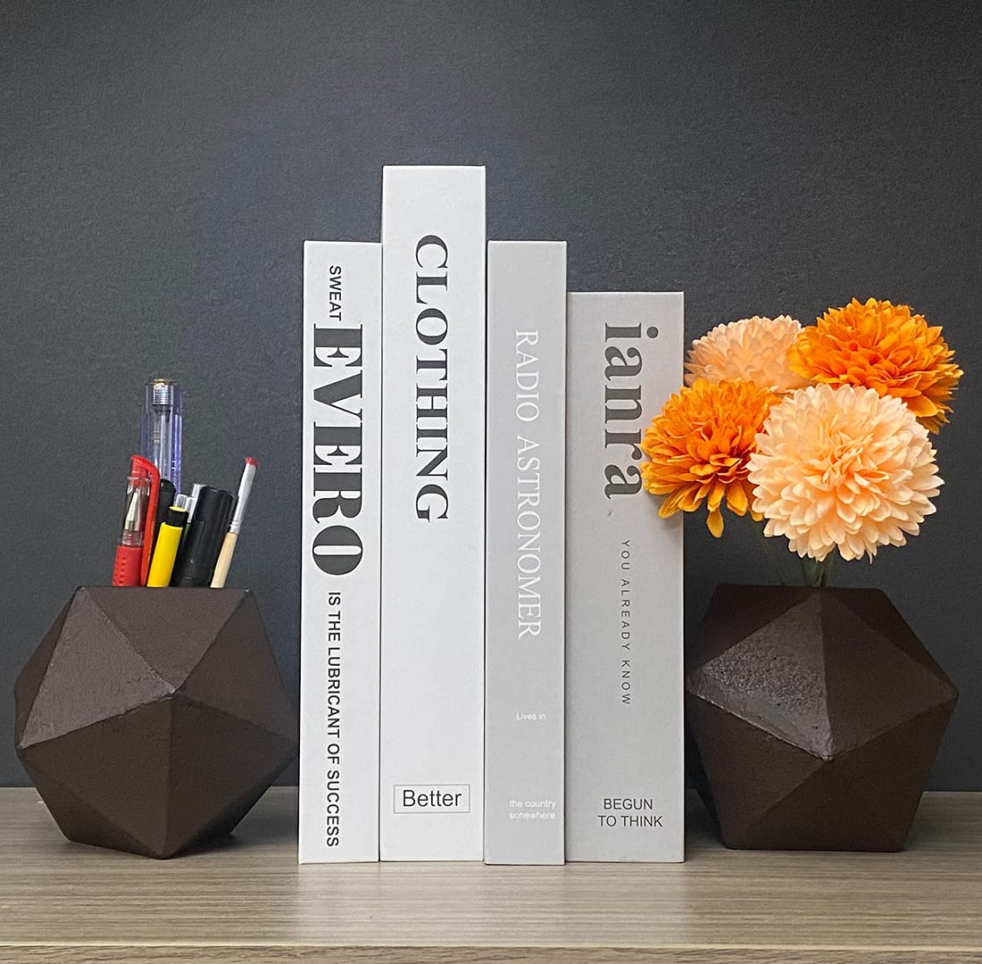 Geometric Bookends Rustic Red Bookstopper Heavy Duty Book Ends Decor