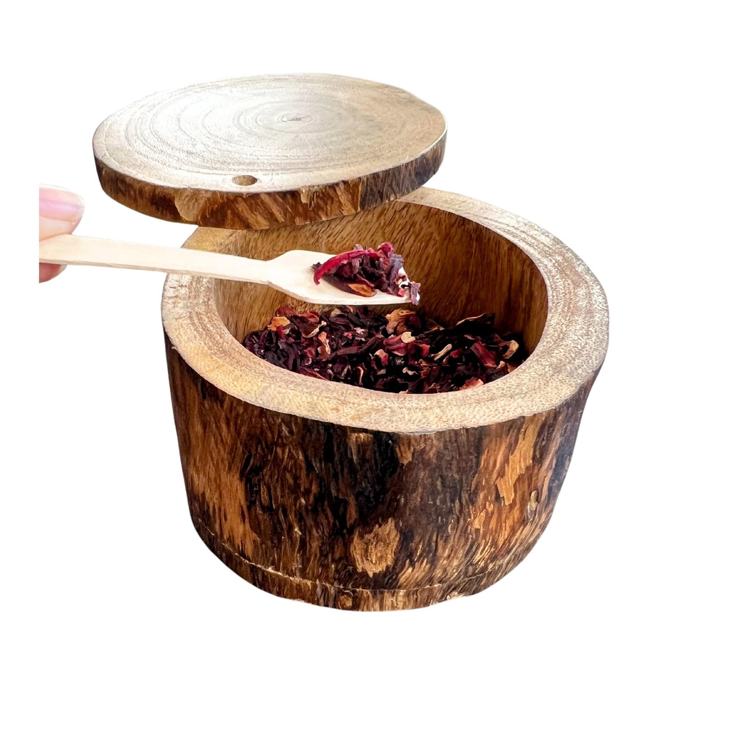 Handcrafted Rustic farmhouse Wood Salt or Pepper Bowl for Countertop, Salt herbs spice pot wood salt and pepper box includes spoons, Condiment Container, Loose tea container, Modern Kitchen Decor (2)