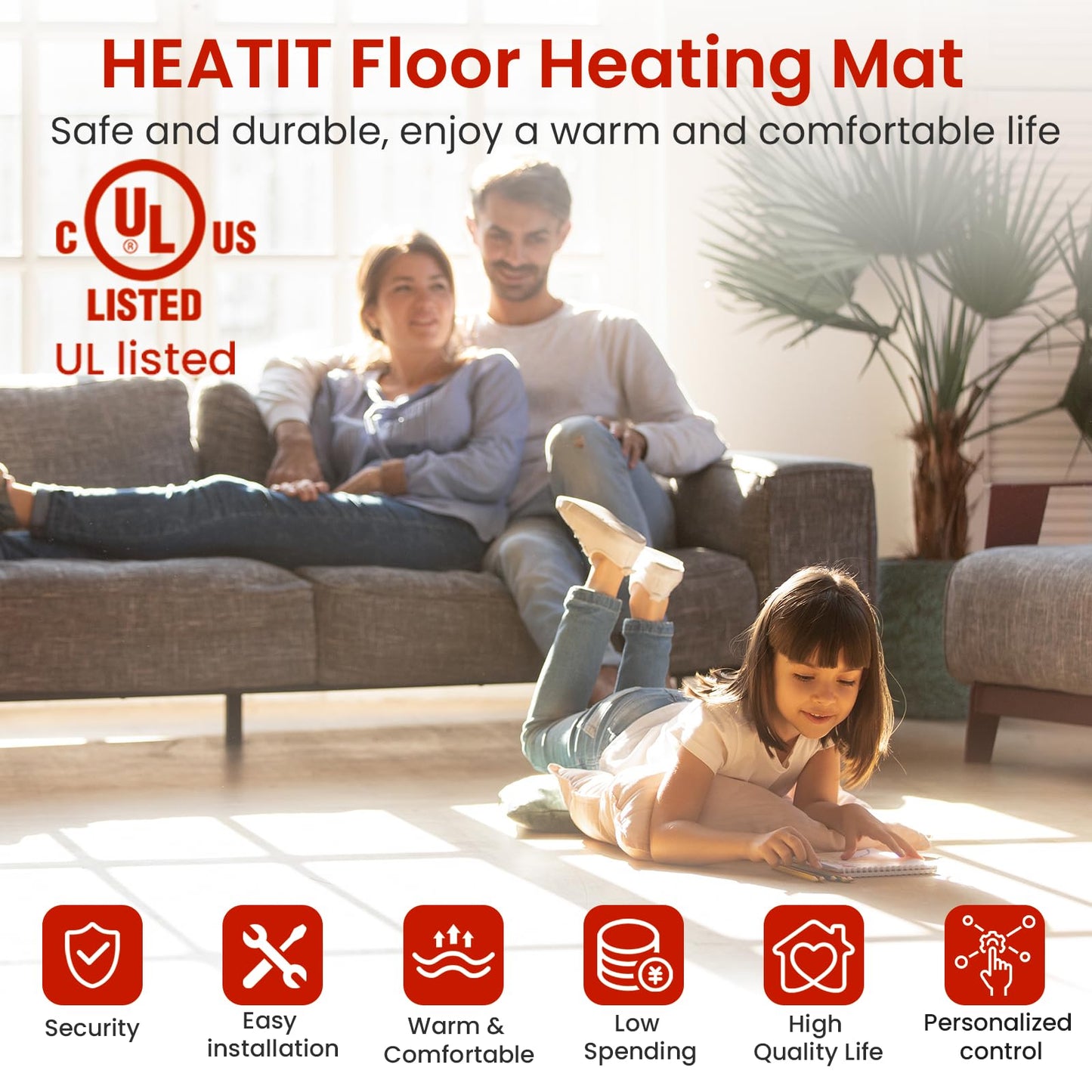 25 sqft HEATIT Warmmat Electric Radiant Self-adhesive Floor Heat Heating System & ET-72 Thermostat & Alarm Monitor